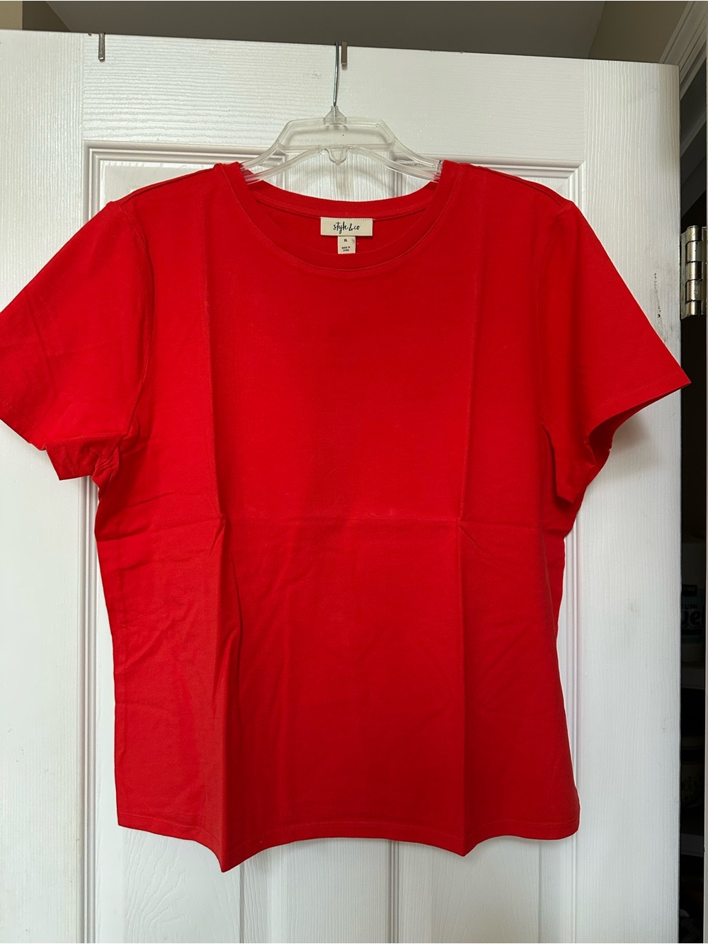 Style & Co. Bright Red Crewneck Short Sleeve Top